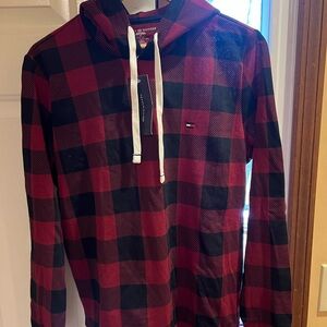 Tommy Hilfiger Men's Red and Black Checkered Hoodie